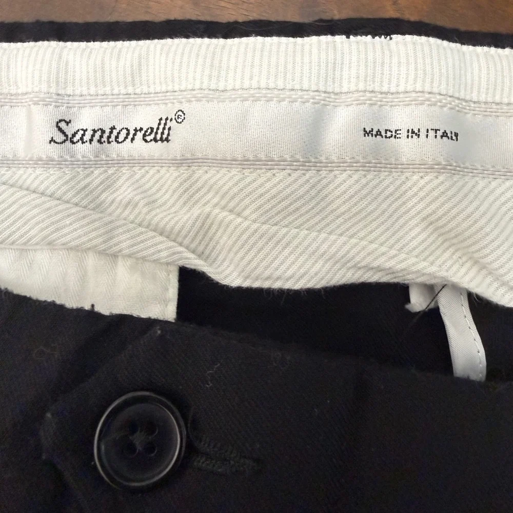 Santorelli Romeo Luxury Serge Black Virgin Wool Dress Pants Men 44 Made in Italy